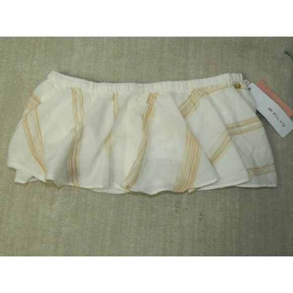 PILYQ Top Tub Crop Size XS/S Ivory Beige Ruffle Cotton Mila Strapless‎ - Picture 3 of 8